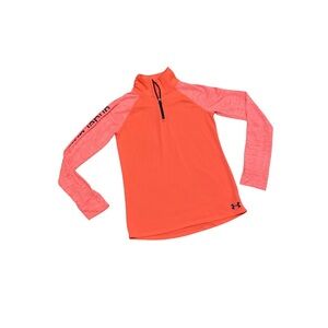 Girl Youth Large Under Armour Athletic Long Sleeve Zip Top Shirt Collar Orange